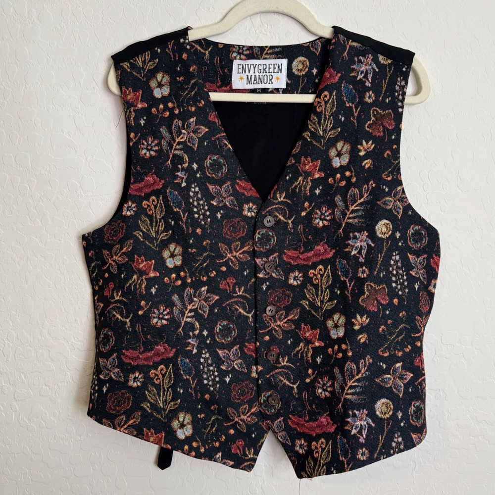 Envygreen Manor Women Woven Vest M Floral Tapestry Waistcoat Medium Whimsigoth